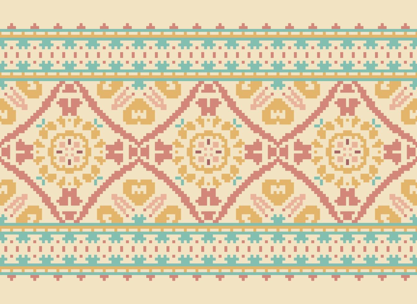 Pixel Ethnic pattern vector background. seamless pattern traditional, Design for background, wallpaper, Batik, fabric, carpet, clothing, wrapping, and textile.ethnic pattern Vector illustration.