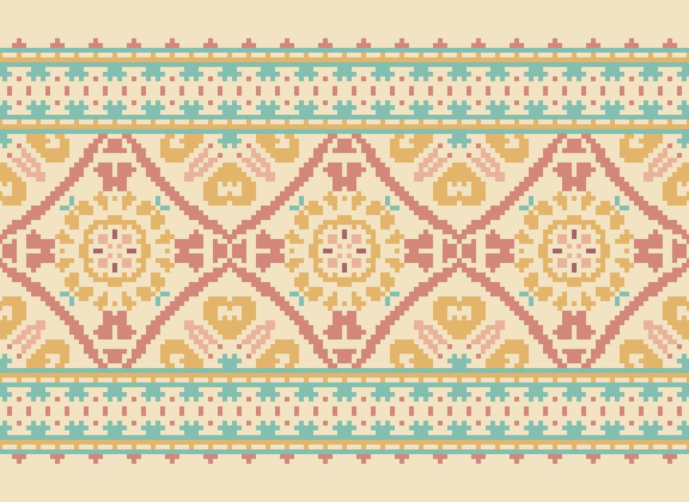 Pixel Ethnic pattern vector background. seamless pattern traditional, Design for background, wallpaper, Batik, fabric, carpet, clothing, wrapping, and textile.ethnic pattern Vector illustration.