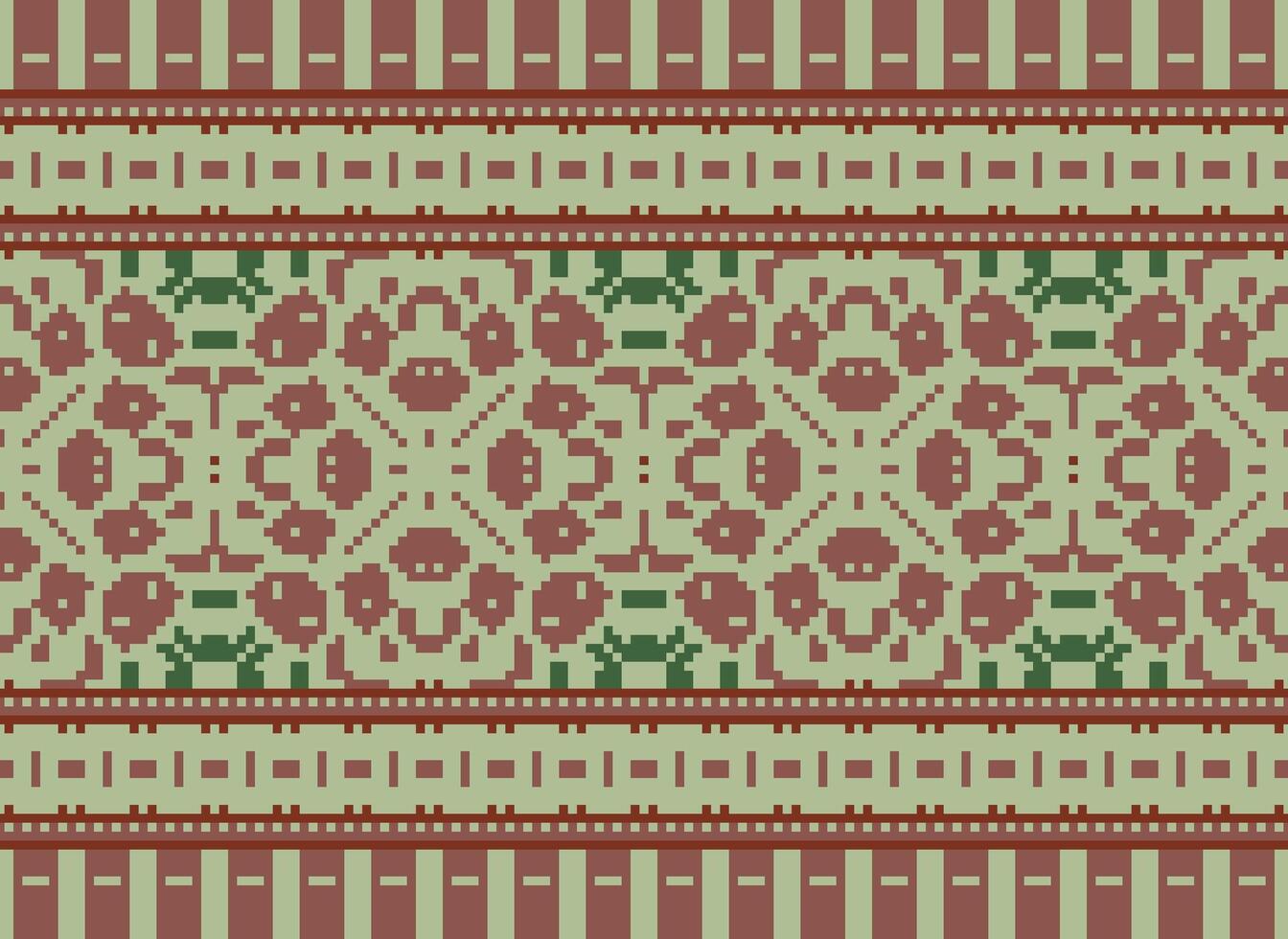 Cross Stitch Border. Embroidery Cross Stitch. Ethnic Patterns. Geometric Ethnic Indian pattern. Native Ethnic pattern.Texture Textile Fabric Clothing Knitwear print. Pixel Horizontal Seamless Vector. vector