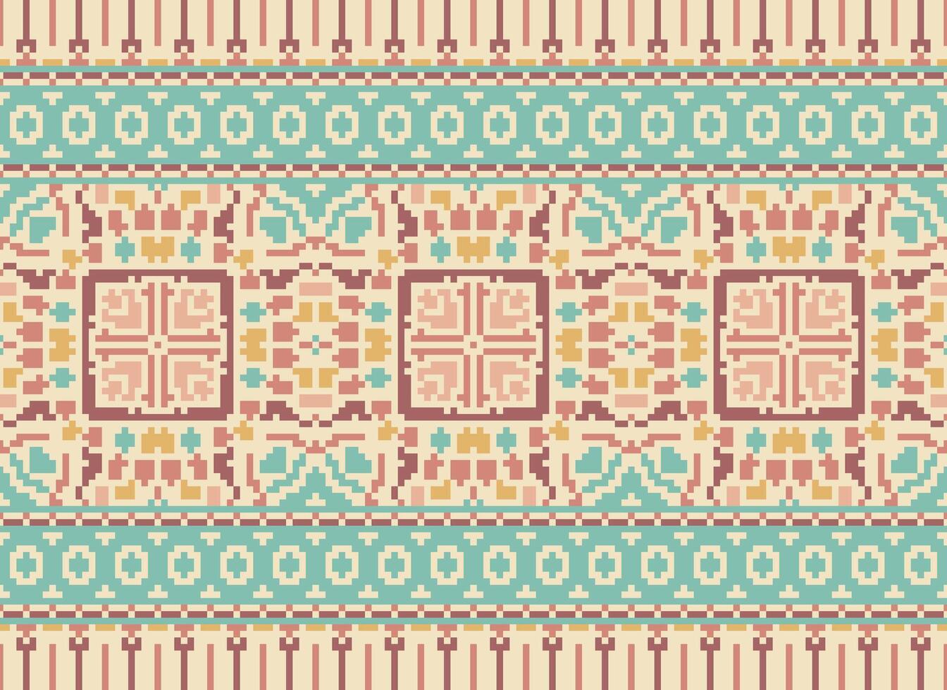 Pixel Ethnic pattern vector background. seamless pattern traditional, Design for background, wallpaper, Batik, fabric, carpet, clothing, wrapping, and textile.ethnic pattern Vector illustration.