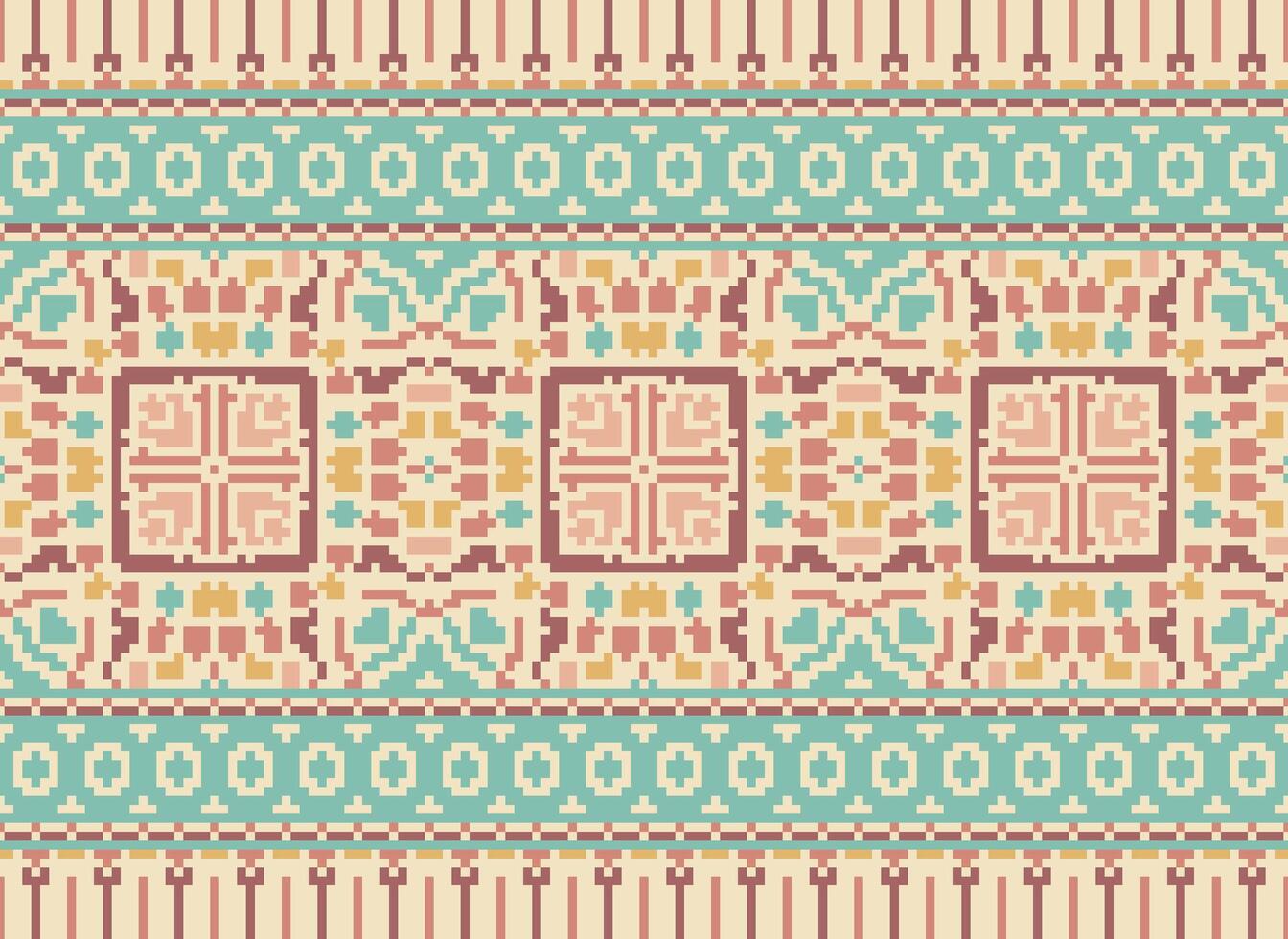 píxel étnico modelo vector antecedentes. sin costura modelo tradicional, diseño para fondo, fondo de pantalla, batik, tela, alfombra, ropa, envase, y textil.étnico modelo vector ilustración.