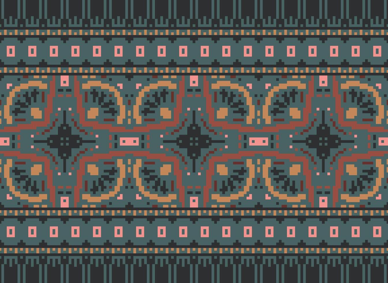 Pixel Ethnic pattern vector background. seamless pattern traditional, Design for background, wallpaper, Batik, fabric, carpet, clothing, wrapping, and textile.ethnic pattern Vector illustration.