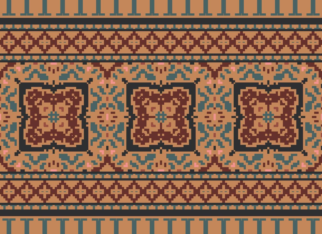 Pixel Ethnic pattern vector background. seamless pattern traditional, Design for background, wallpaper, Batik, fabric, carpet, clothing, wrapping, and textile.ethnic pattern Vector illustration.