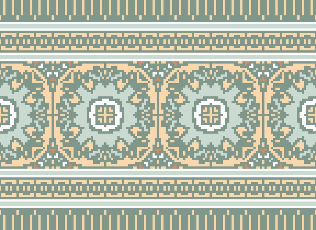 Cross Stitch Border. Embroidery Cross Stitch. Ethnic Patterns. Geometric Ethnic Indian pattern. Native Ethnic pattern.Texture Textile Fabric Clothing Knitwear print. Pixel Horizontal Seamless Vector. vector