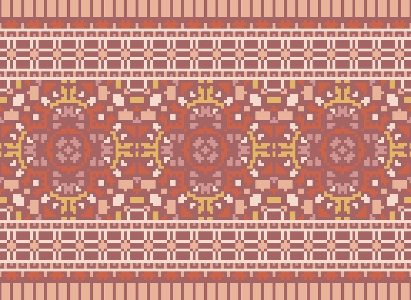 Pixel Ethnic pattern vector background. seamless pattern traditional, Design for background, wallpaper, Batik, fabric, carpet, clothing, wrapping, and textile.ethnic pattern Vector illustration.