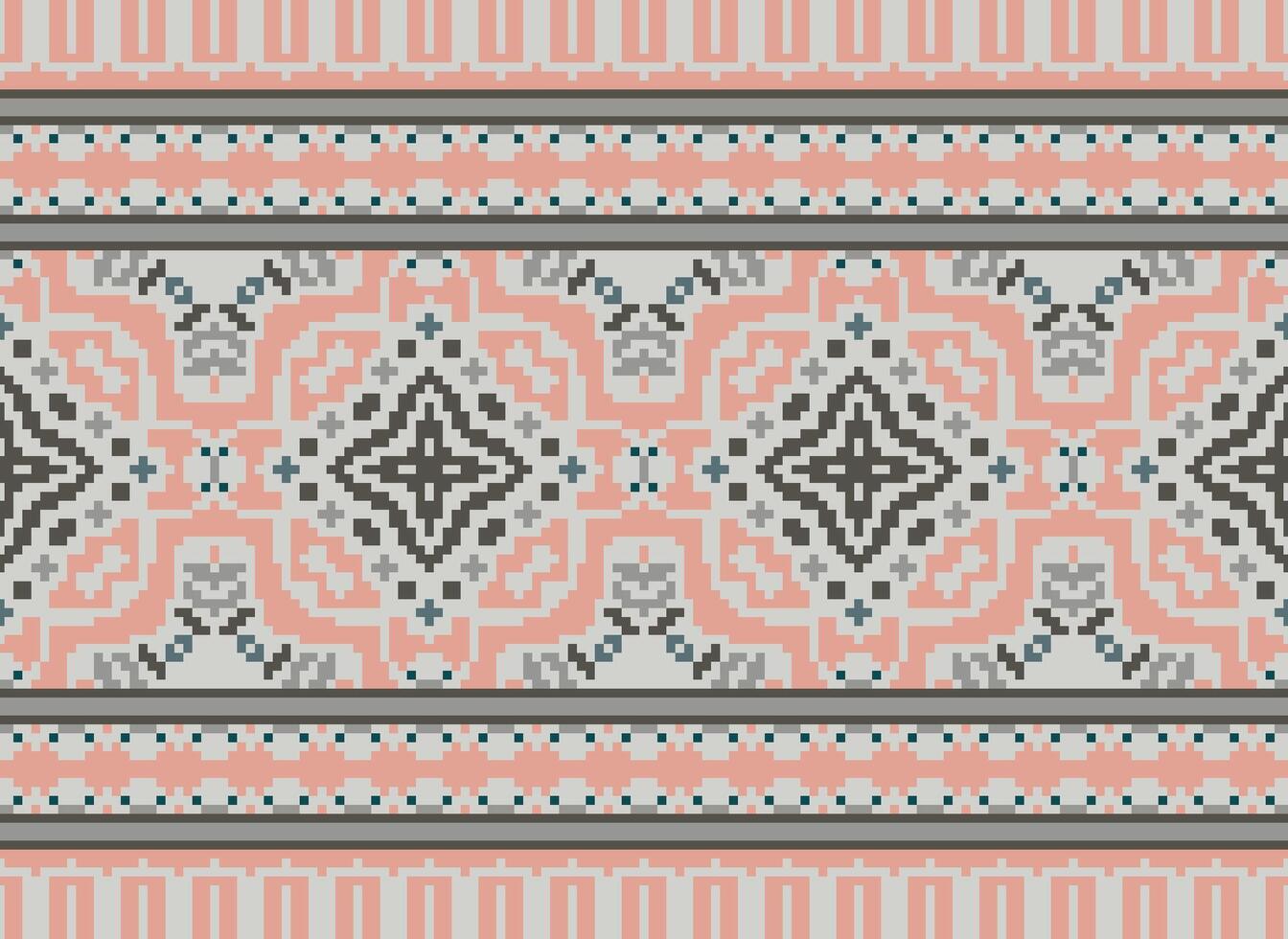Pixel Ethnic pattern vector background. seamless pattern traditional, Design for background, wallpaper, Batik, fabric, carpet, clothing, wrapping, and textile.ethnic pattern Vector illustration.