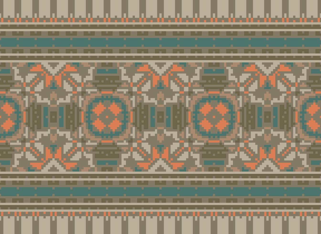 Cross Stitch pattern with Floral Designs. Traditional cross stitch needlework. Geometric Ethnic pattern, Embroidery, Textile ornamentation, fabric, Hand stitched pattern, Cultural stitching pixel art. vector