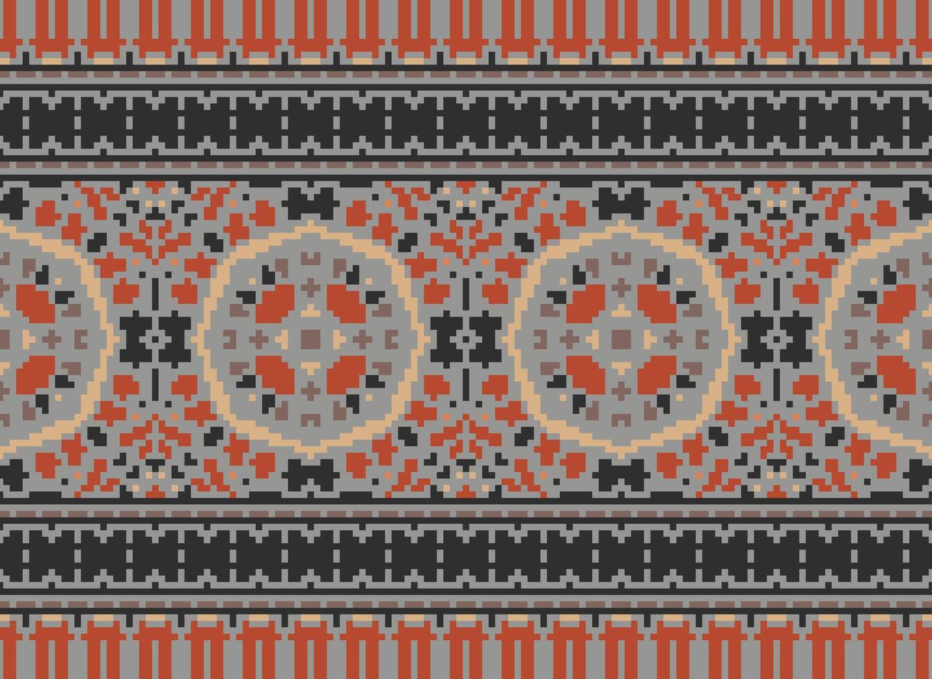 cruzar puntada modelo con floral diseños tradicional cruzar puntada costura. geométrico étnico patrón, bordado, textil ornamentación, tela, mano cosido patrón, cultural puntadas píxel Arte. vector