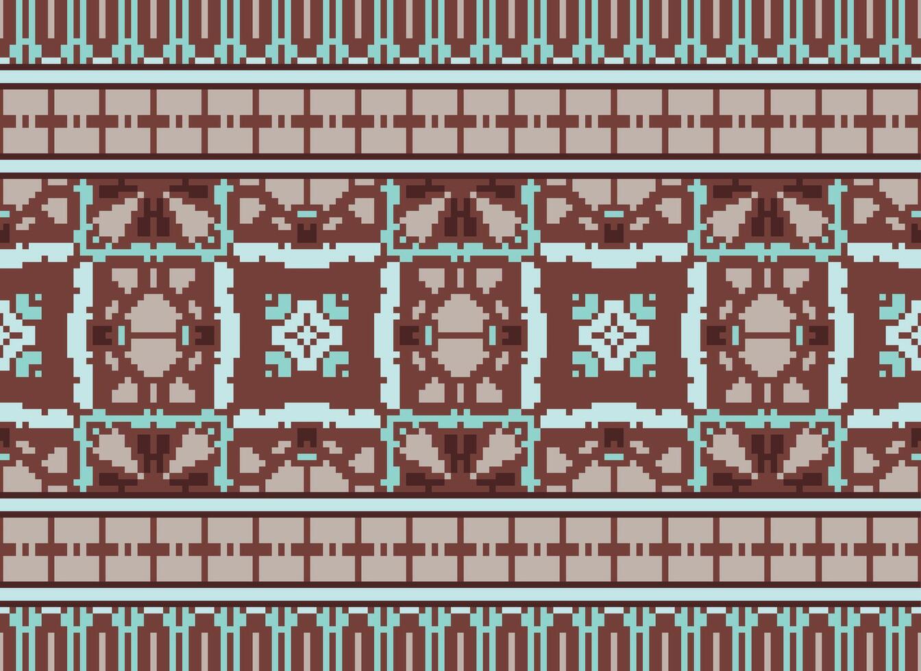 Cross Stitch pattern with Floral Designs. Traditional cross stitch needlework. Geometric Ethnic pattern, Embroidery, Textile ornamentation, fabric, Hand stitched pattern, Cultural stitching pixel art. vector