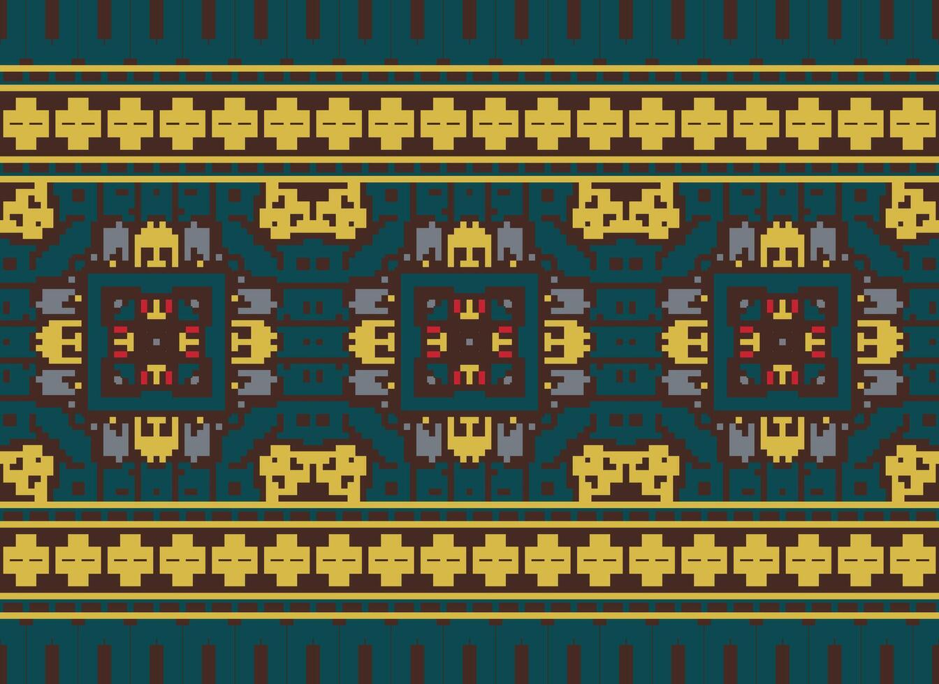 Pixel Ethnic pattern vector background. seamless pattern traditional, Design for background, wallpaper, Batik, fabric, carpet, clothing, wrapping, and textile.ethnic pattern Vector illustration.