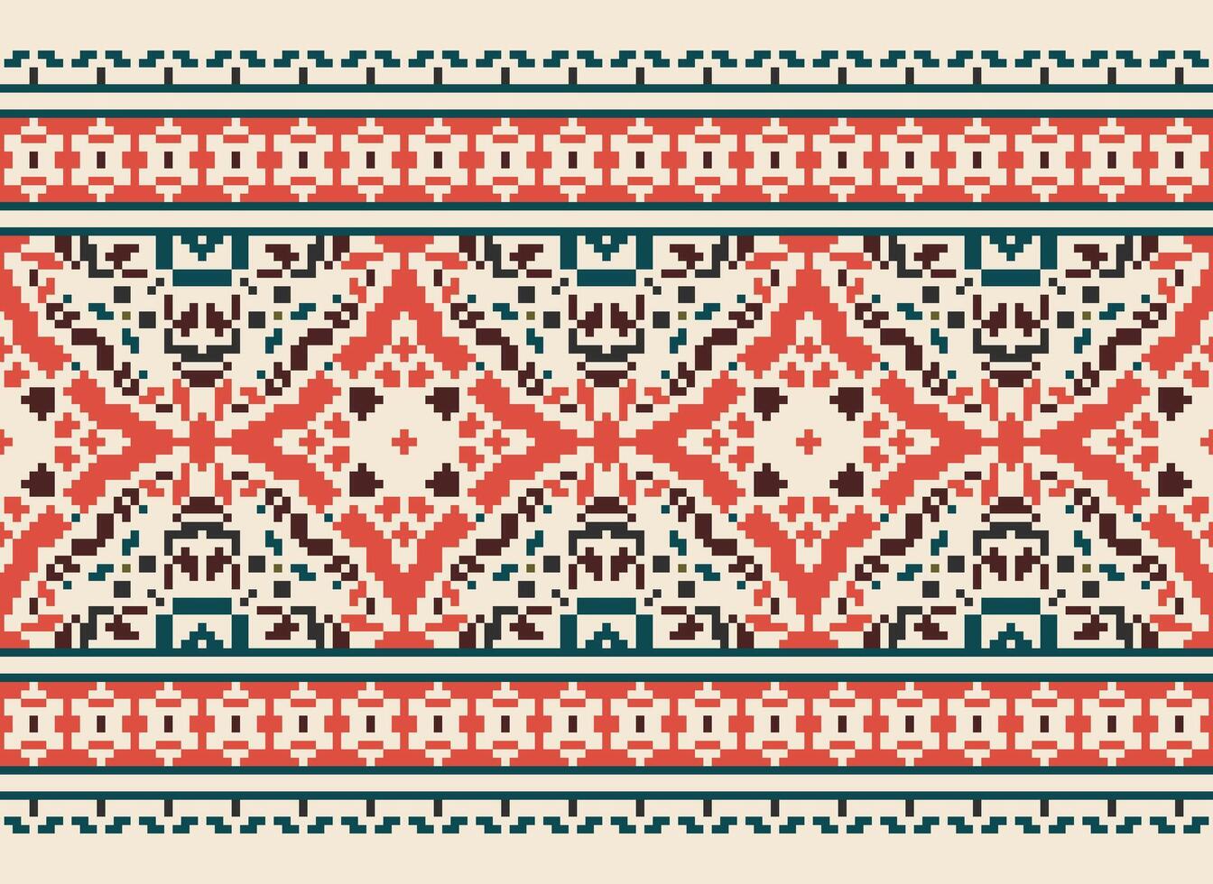 Pixel Embroidery ethnic pattern, Vector Geometric ornate background, Cross stitch retro zigzag style, pattern knitting continuous, Design for textile, fabric, ceramic, digital print