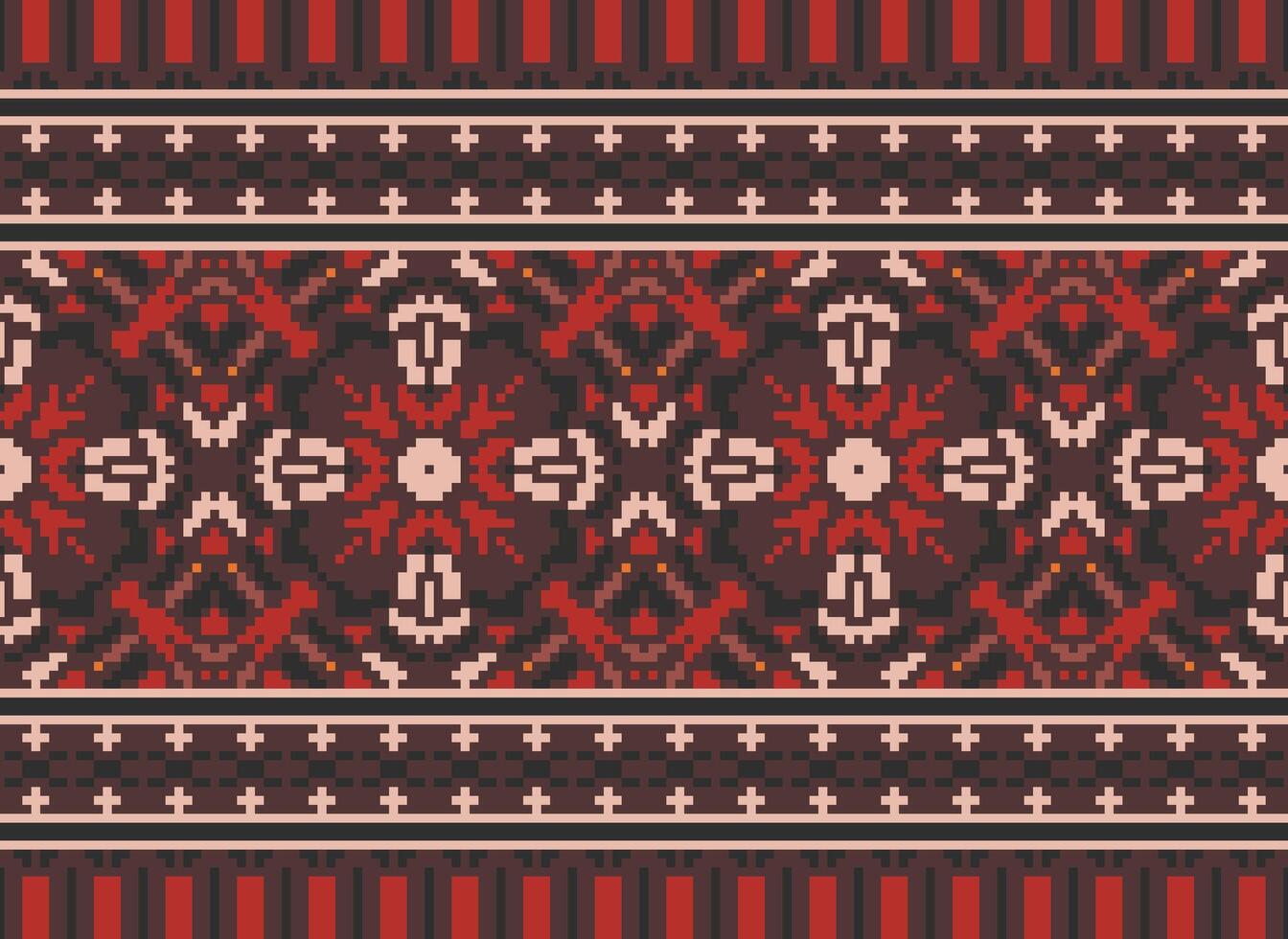 Pixel Ethnic pattern vector background. seamless pattern traditional, Design for background, wallpaper, Batik, fabric, carpet, clothing, wrapping, and textile.ethnic pattern Vector illustration.