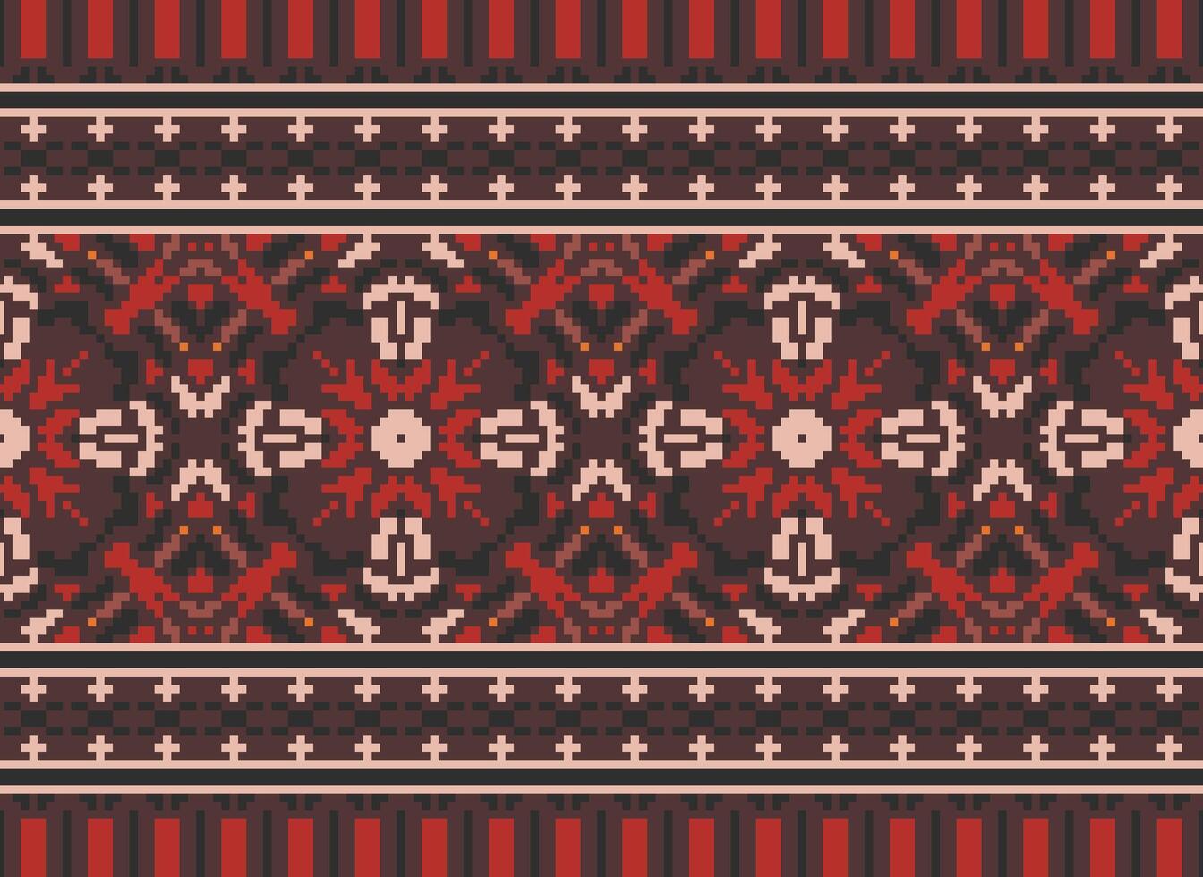 Pixel Ethnic pattern vector background. seamless pattern traditional, Design for background, wallpaper, Batik, fabric, carpet, clothing, wrapping, and textile.ethnic pattern Vector illustration.