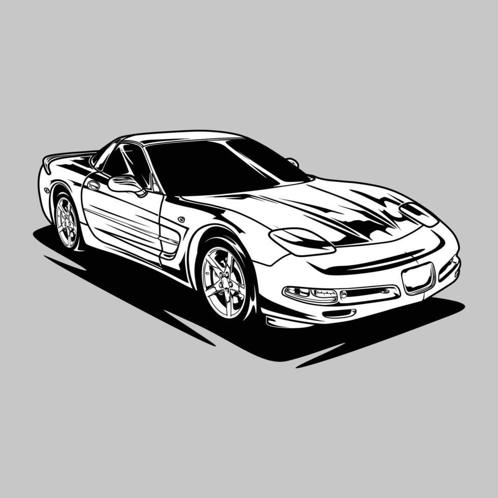 Corvette C5, Black and White view car vector illustration for conceptual design