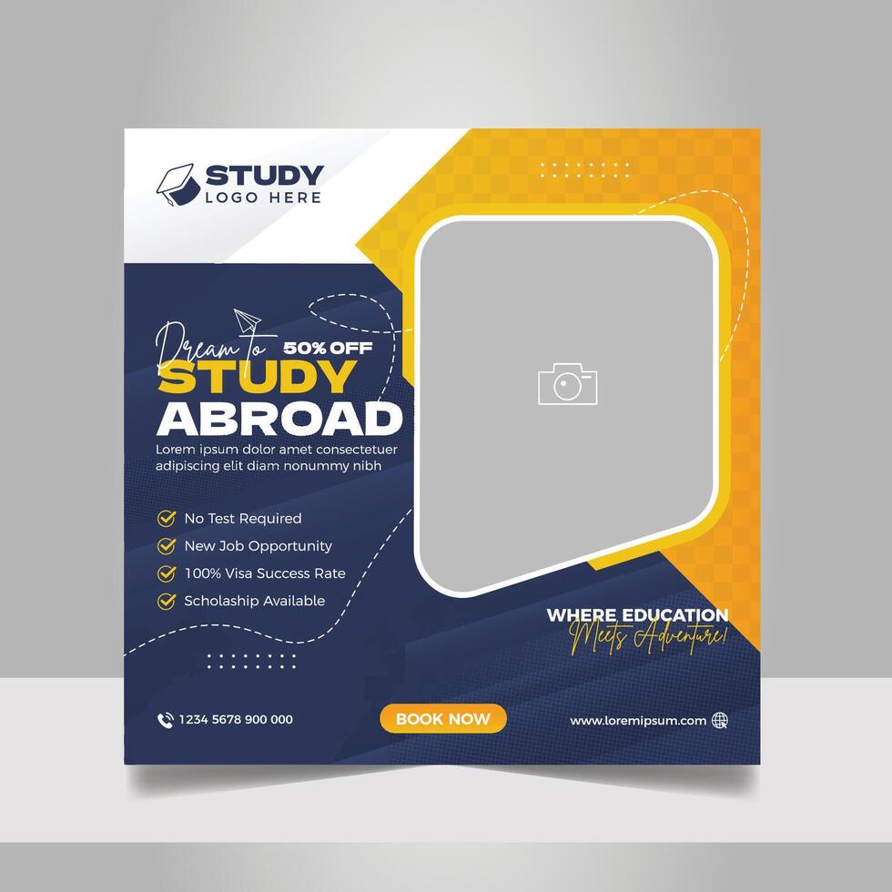 Study abroad social media post set, Higher education online square flyer school admission web banner template vector