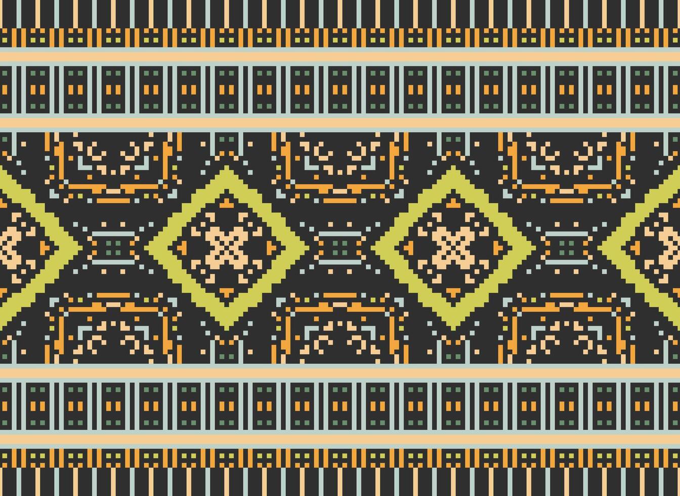 Pixel Embroidery ethnic pattern, Vector Geometric ornate background, Cross stitch retro zigzag style, pattern knitting continuous, Design for textile, fabric, ceramic, digital print