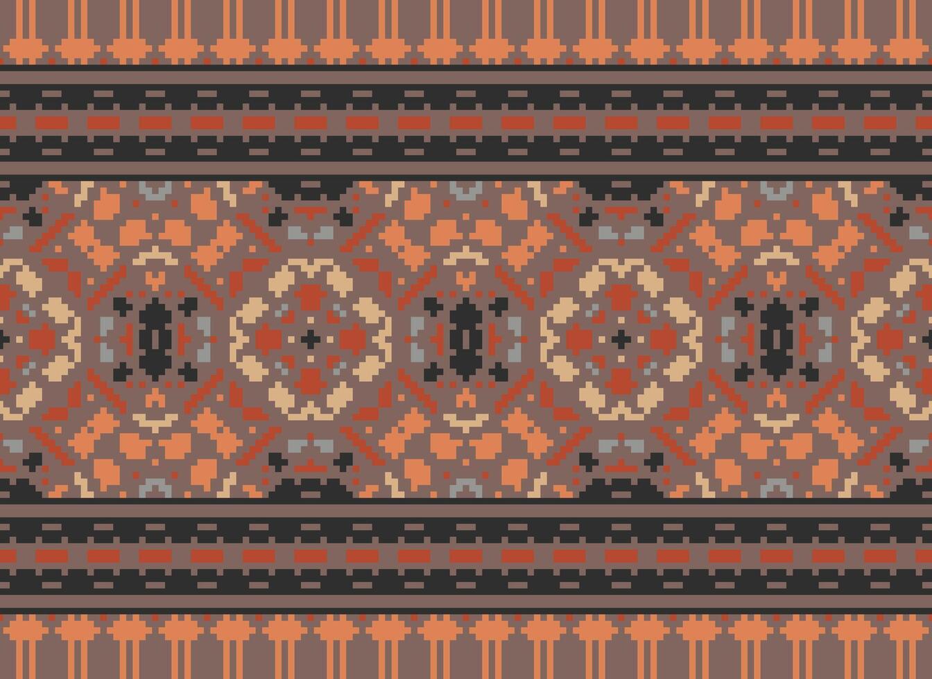 Pixel Embroidery ethnic pattern, Vector Geometric ornate background, Cross stitch retro zigzag style, pattern knitting continuous, Design for textile, fabric, ceramic, digital print