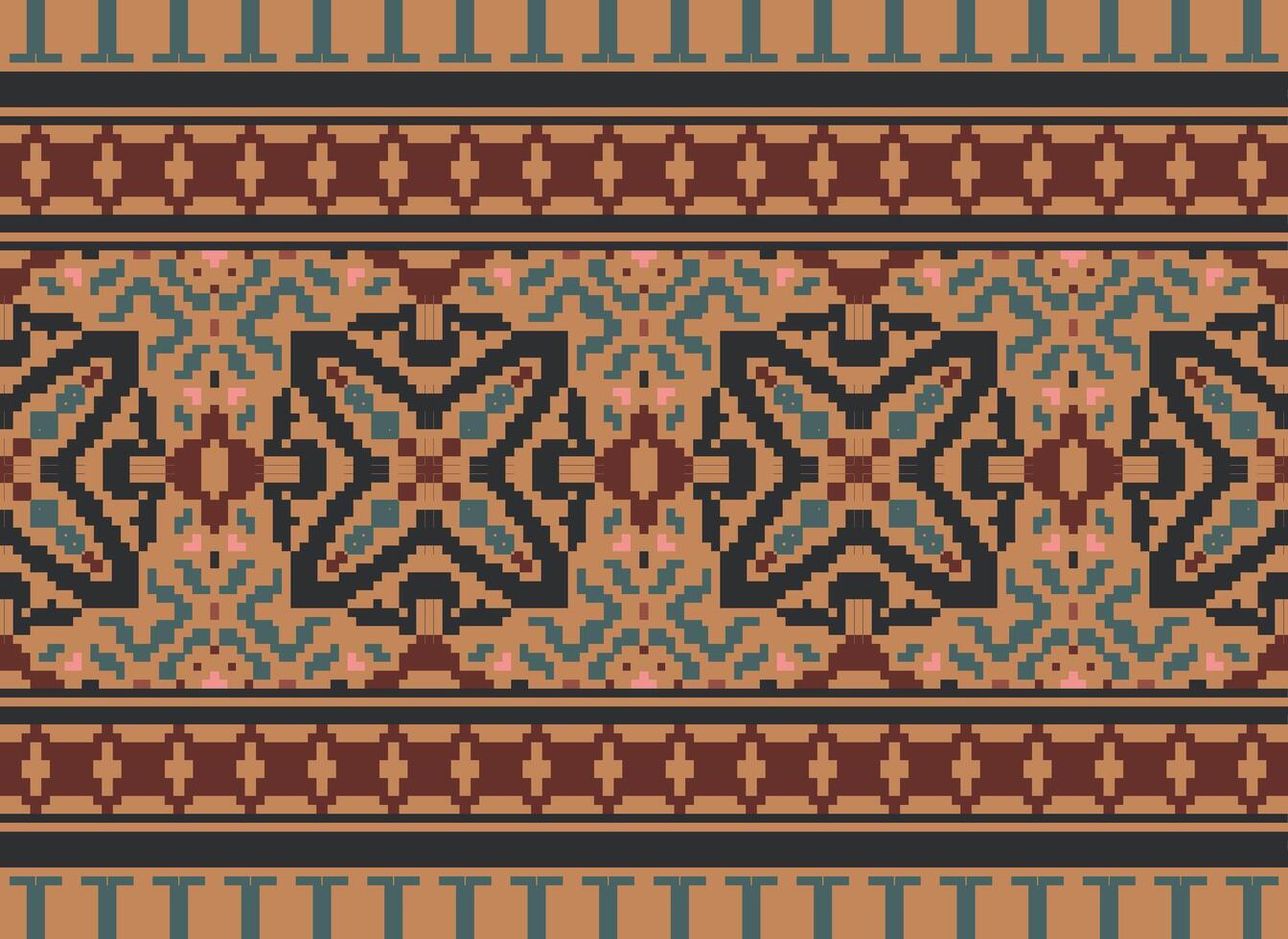 Cross Stitch Embroidery. Ethnic Patterns. Native Style. Traditional Design for texture, textile, fabric, clothing, Knitwear, print. Geometric Pixel Horizontal Seamless Vector. vector