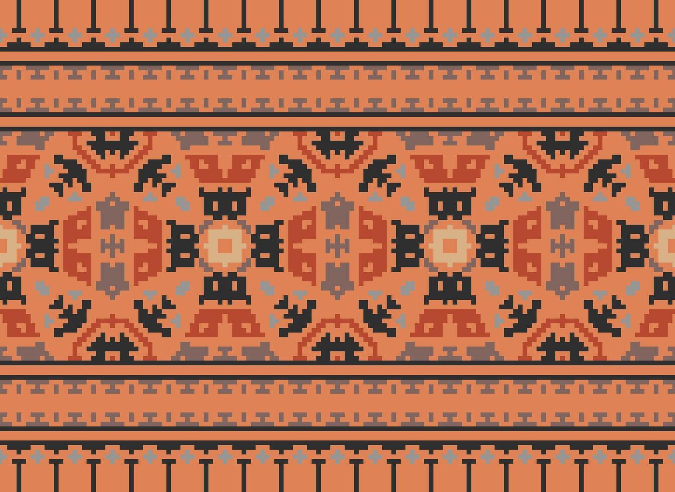 Pixel Embroidery ethnic pattern, Vector Geometric ornate background, Cross stitch retro zigzag style, pattern knitting continuous, Design for textile, fabric, ceramic, digital print