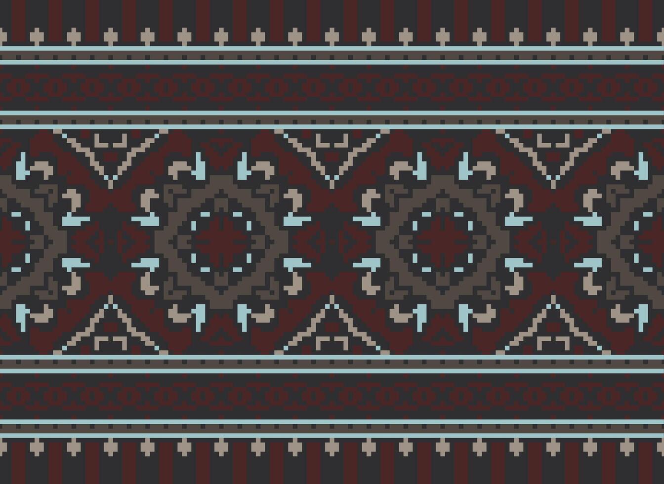 Cross Stitch Border. Embroidery Cross Stitch. Ethnic Patterns. Geometric Ethnic Indian pattern. Native Ethnic pattern.Texture Textile Fabric Clothing Knitwear print. Pixel Horizontal Seamless Vector. vector