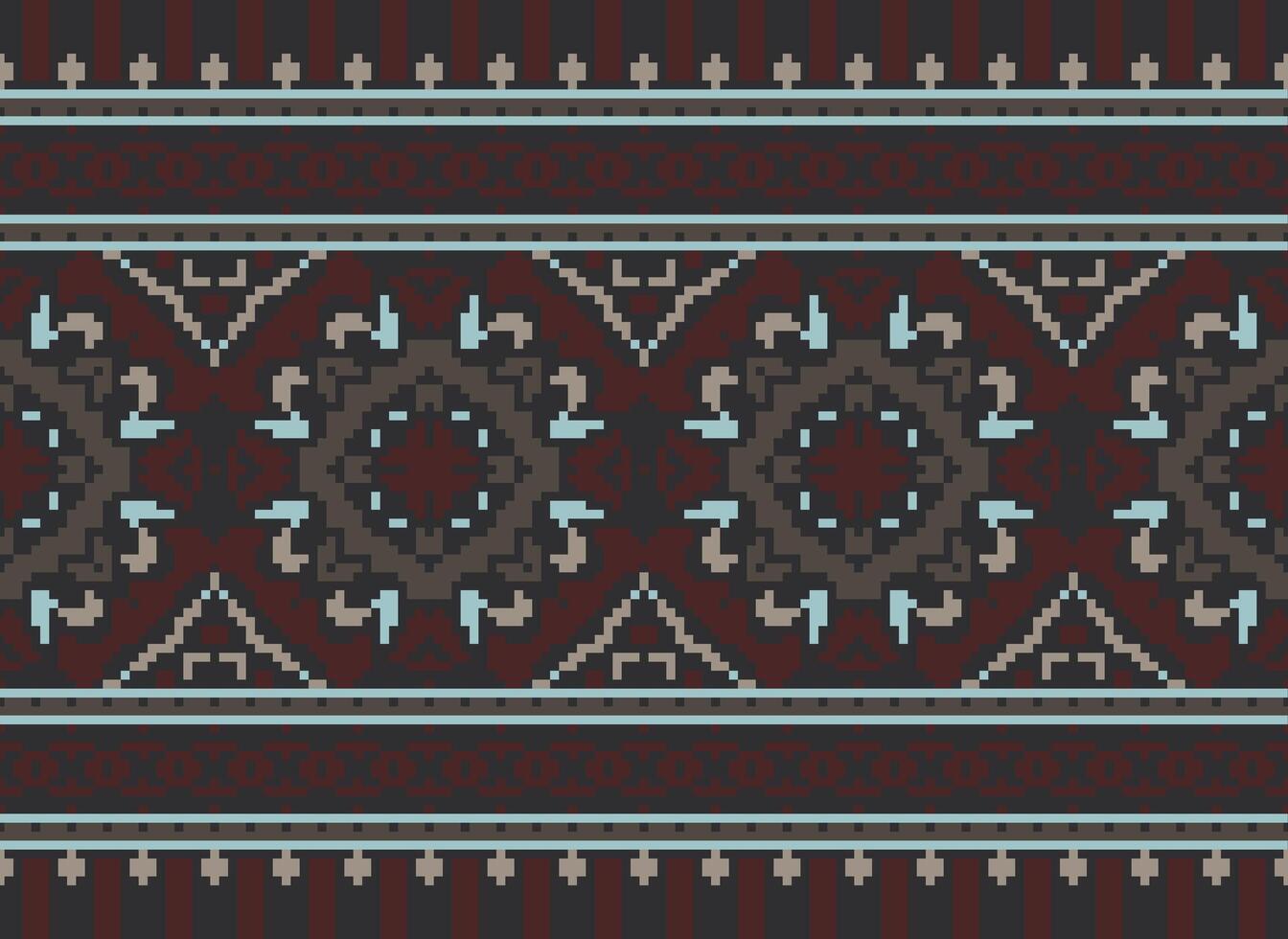 Cross Stitch Border. Embroidery Cross Stitch. Ethnic Patterns. Geometric Ethnic Indian pattern. Native Ethnic pattern.Texture Textile Fabric Clothing Knitwear print. Pixel Horizontal Seamless Vector. vector