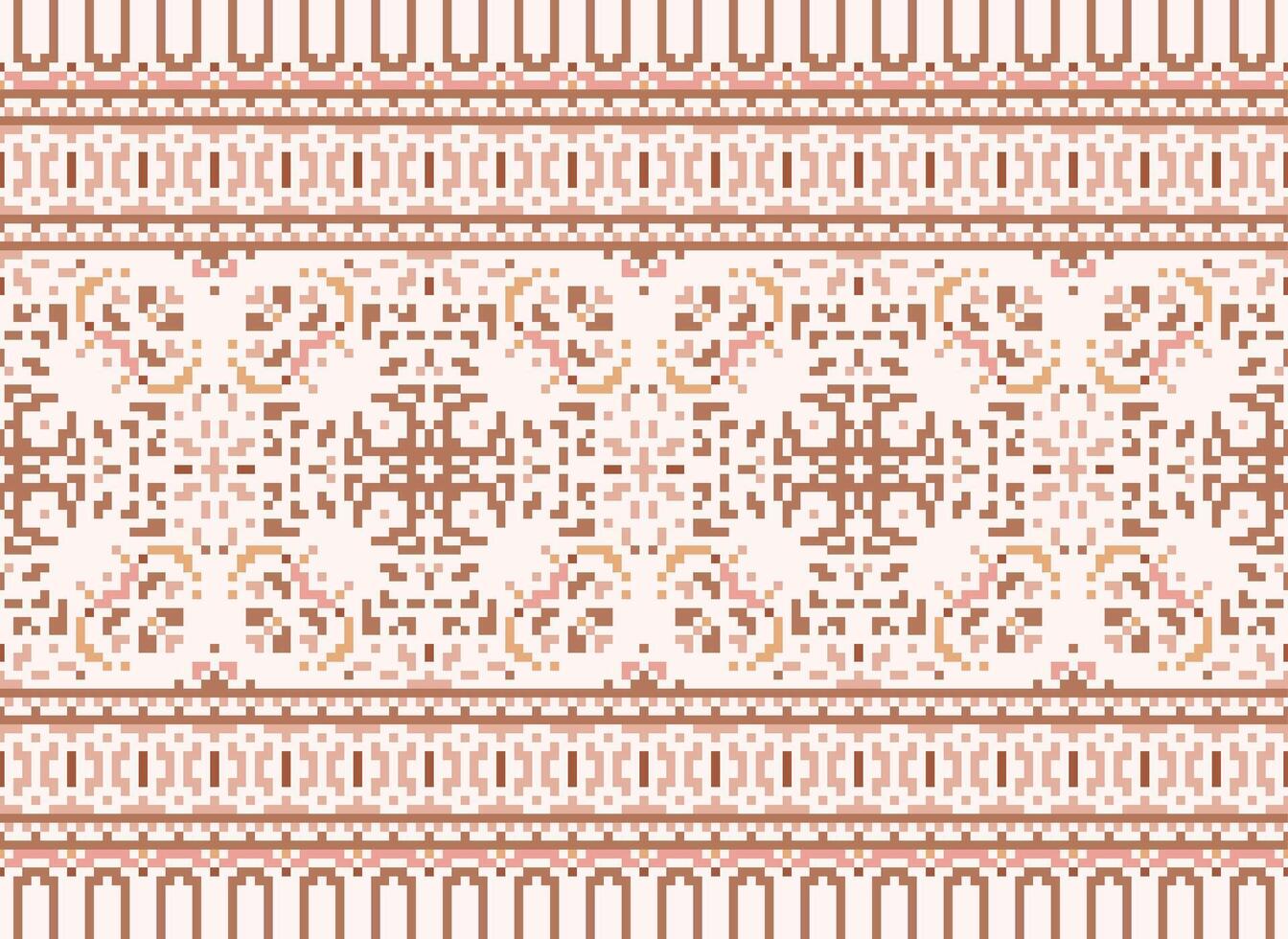 Cross Stitch Border. Embroidery Cross Stitch. Ethnic Patterns. Geometric Ethnic Indian pattern. Native Ethnic pattern.Texture Textile Fabric Clothing Knitwear print. Pixel Horizontal Seamless Vector. vector