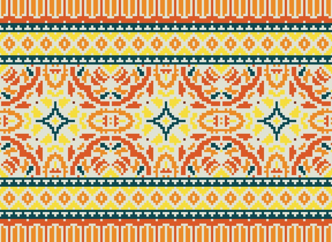 Ethnic geometric fabric pattern Cross Stitch.Ikat embroidery Ethnic oriental Pixel pattern blue background. Abstract,vector,illustration. Texture,clothing,frame,decoration,motifs,silk wallpaper. vector
