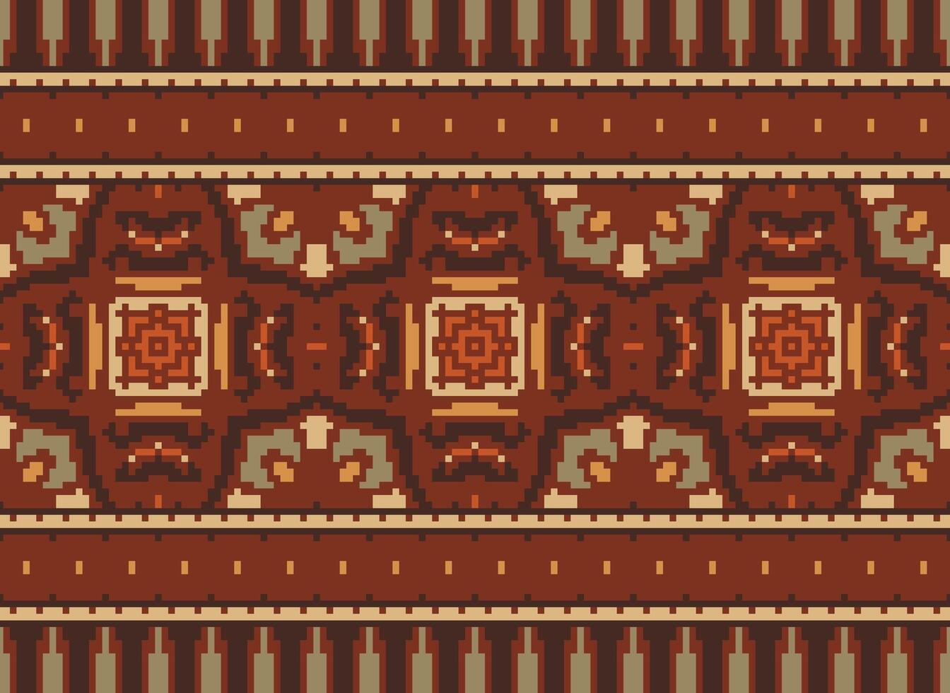 Pixel Ukrainian, Belarusian folk art vector seamless pattern in red and black, inpisred by traditional embroidery Vyshyvanka