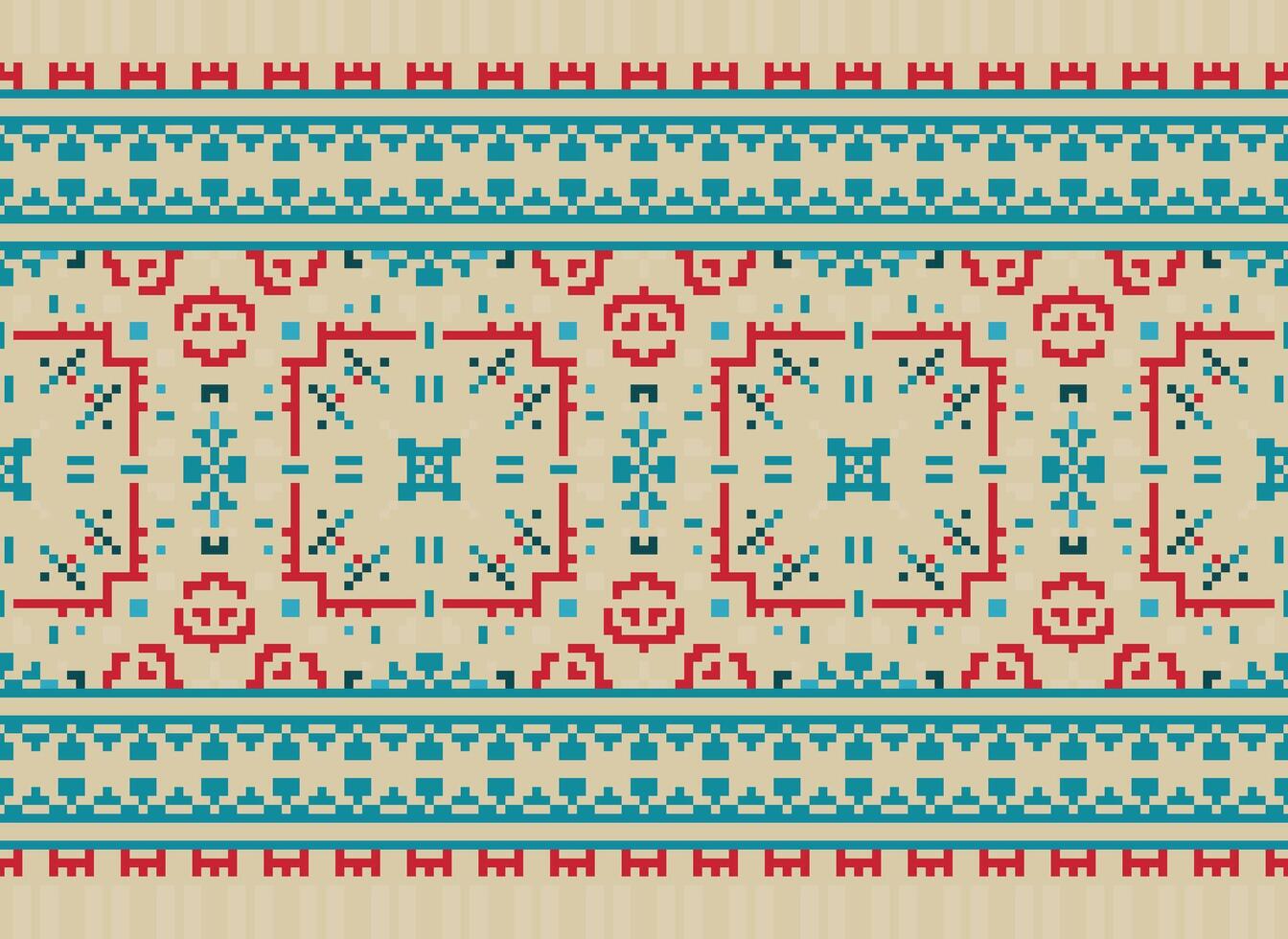 Cross Stitch pattern with Floral Designs. Traditional cross stitch needlework. Geometric Ethnic pattern, Embroidery, Textile ornamentation, fabric, Hand stitched pattern, Cultural stitching pixel art. vector