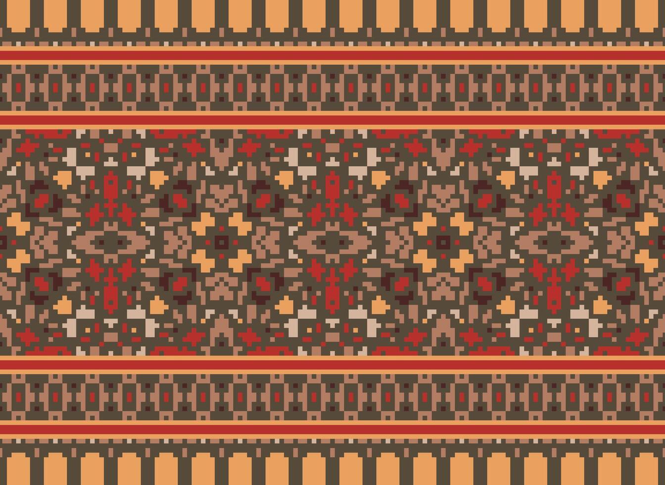 Pixel Embroidery ethnic pattern, Vector Geometric ornate background, Cross stitch retro zigzag style, pattern knitting continuous, Design for textile, fabric, ceramic, digital print