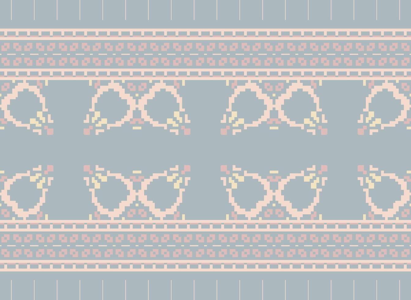 Pixel Ethnic pattern vector background. seamless pattern traditional, Design for background, wallpaper, Batik, fabric, carpet, clothing, wrapping, and textile.ethnic pattern Vector illustration.