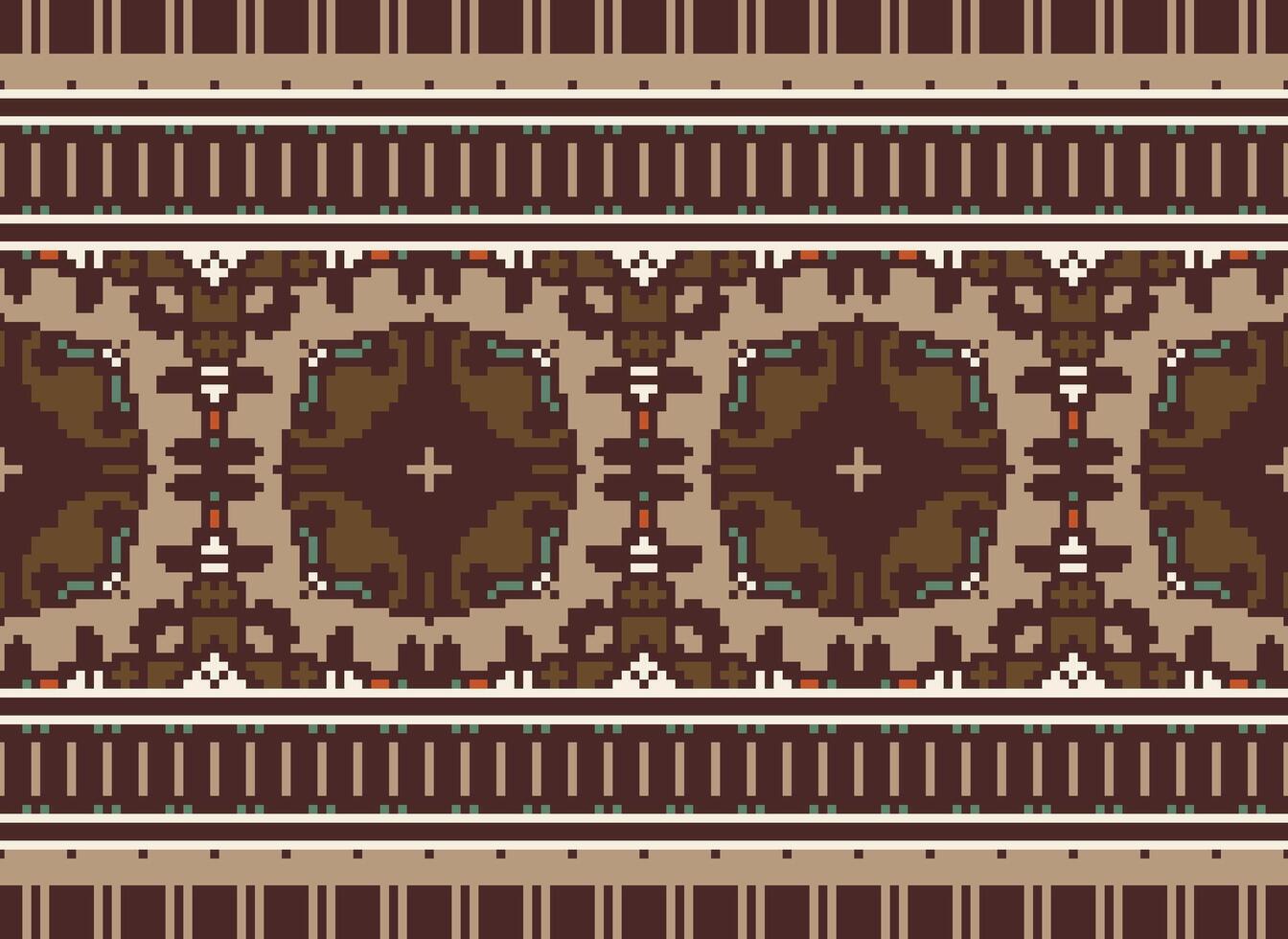 Pixel Embroidery ethnic pattern, Vector Geometric ornate background, Cross stitch retro zigzag style, pattern knitting continuous, Design for textile, fabric, ceramic, digital print