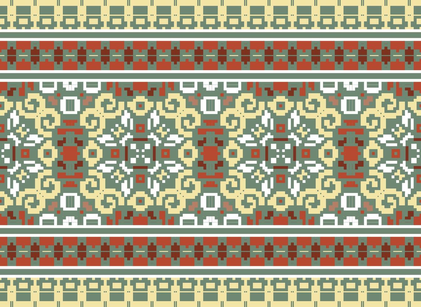 Pixel Ethnic pattern vector background. seamless pattern traditional, Design for background, wallpaper, Batik, fabric, carpet, clothing, wrapping, and textile.ethnic pattern Vector illustration.