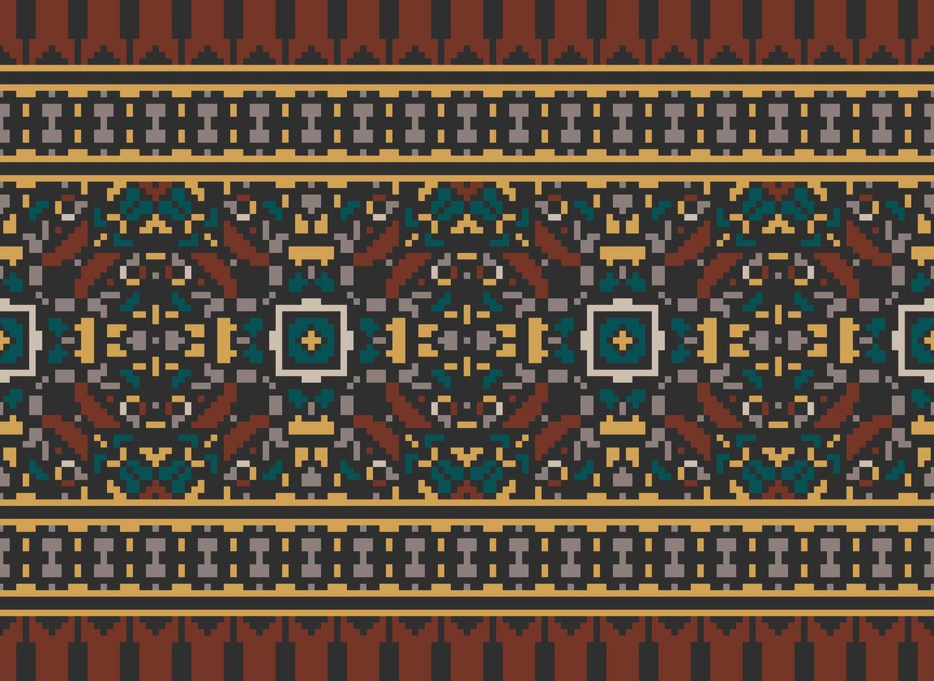 Pixel Embroidery ethnic pattern, Vector Geometric ornate background, Cross stitch retro zigzag style, pattern knitting continuous, Design for textile, fabric, ceramic, digital print
