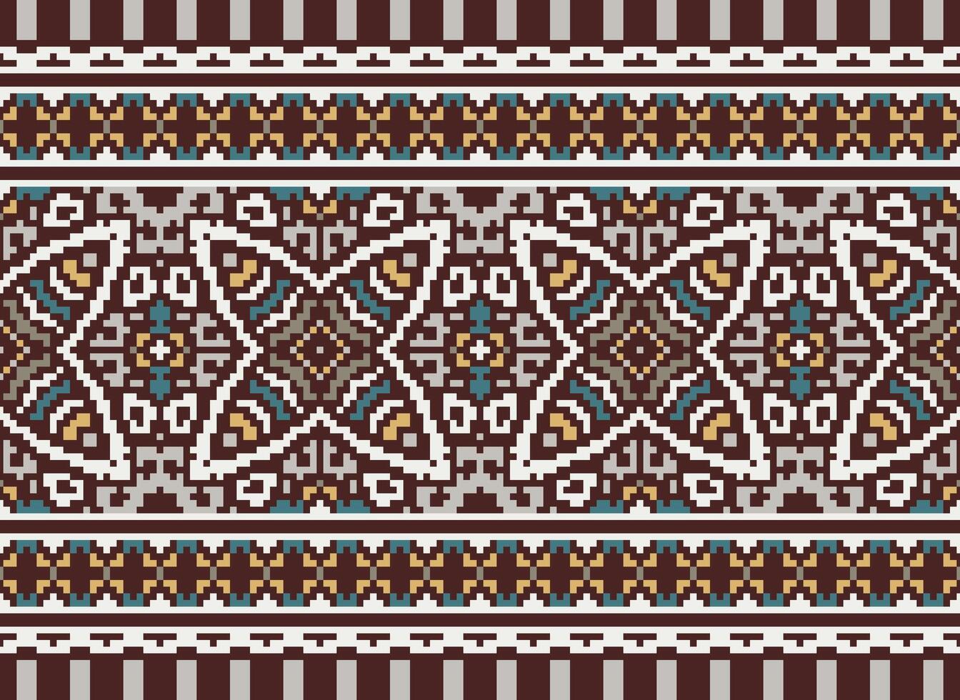 Pixel Embroidery ethnic pattern, Vector Geometric ornate background, Cross stitch retro zigzag style, pattern knitting continuous, Design for textile, fabric, ceramic, digital print