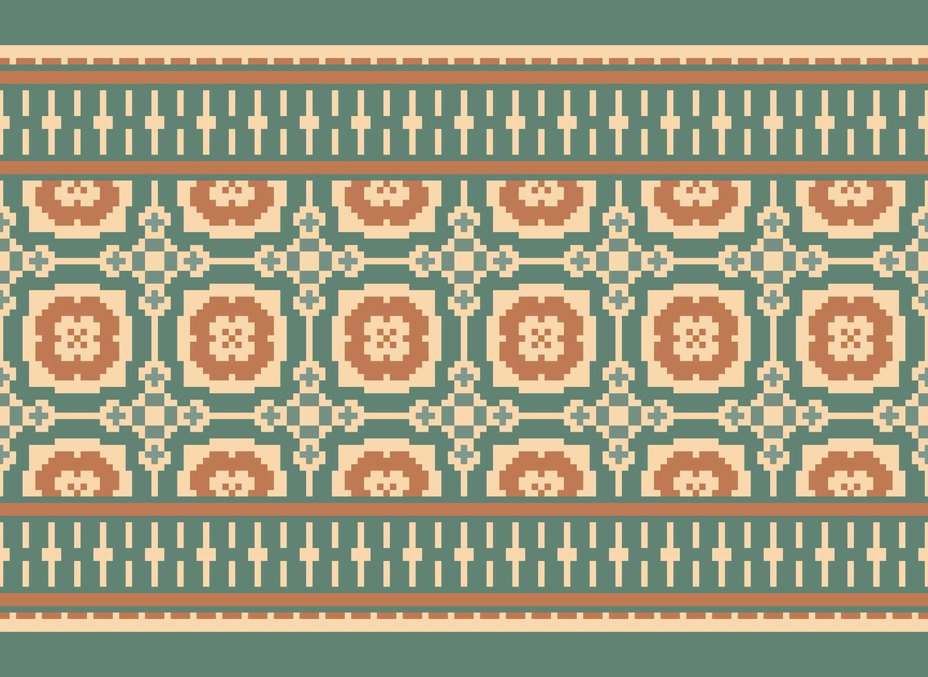 A Floral pixel art pattern on grey background.geometric ethnic oriental embroidery vector illustration. pixel style, abstract background, cross stitch.design for texture, fabric, cloth, scarf, print