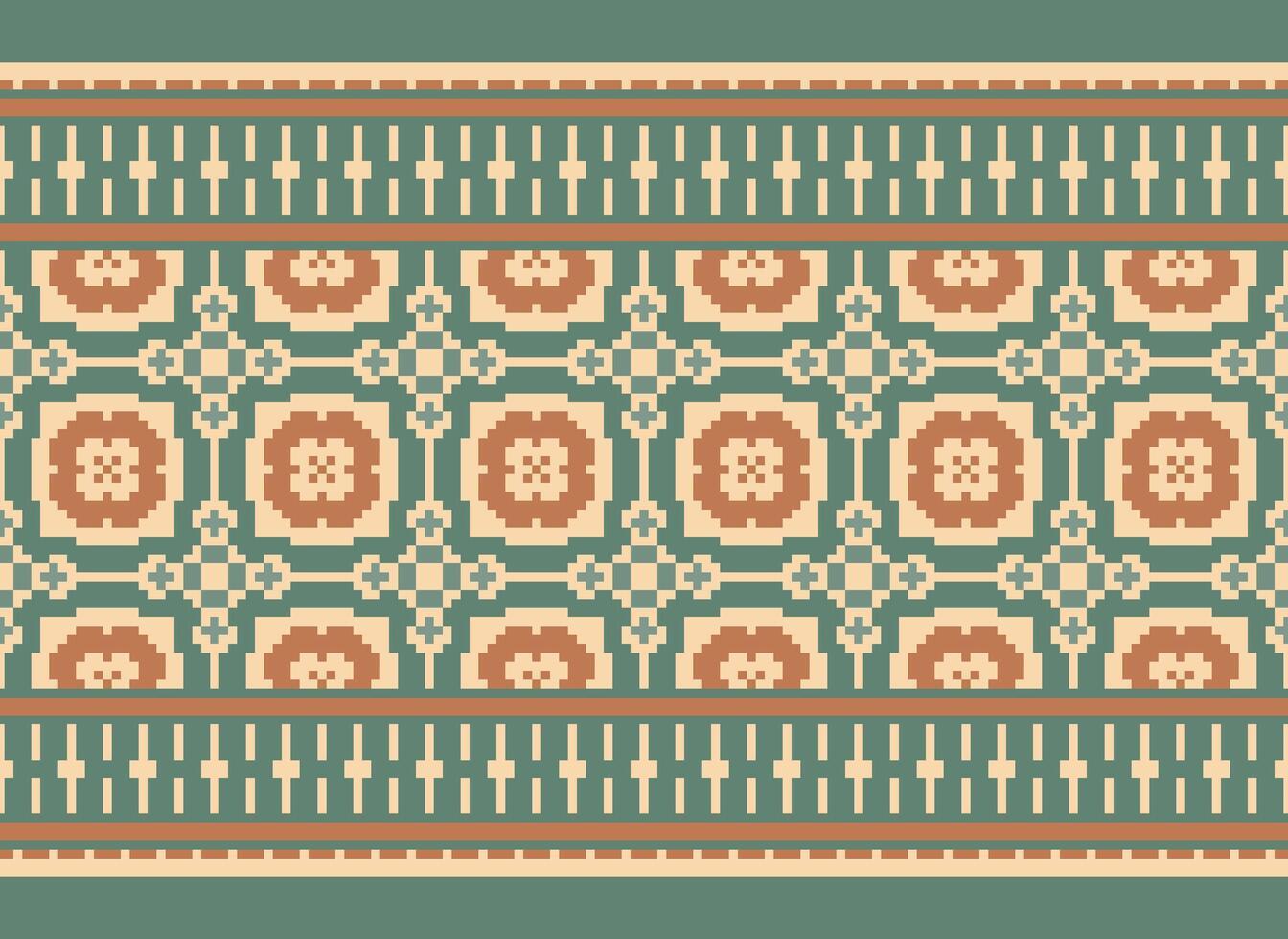 un floral píxel Arte modelo en gris fondo.geometrico étnico oriental bordado vector ilustración. píxel estilo, resumen fondo, cruzar puntada.diseño para textura, tela, paño, bufanda, impresión