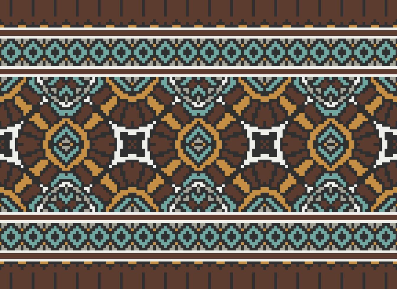 Cross Stitch pattern with Floral Designs. Traditional cross stitch needlework. Geometric Ethnic pattern, Embroidery, Textile ornamentation, fabric, Hand stitched pattern, Cultural stitching pixel art. vector