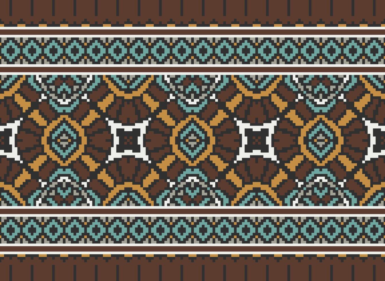 Cross Stitch pattern with Floral Designs. Traditional cross stitch needlework. Geometric Ethnic pattern, Embroidery, Textile ornamentation, fabric, Hand stitched pattern, Cultural stitching pixel art. vector