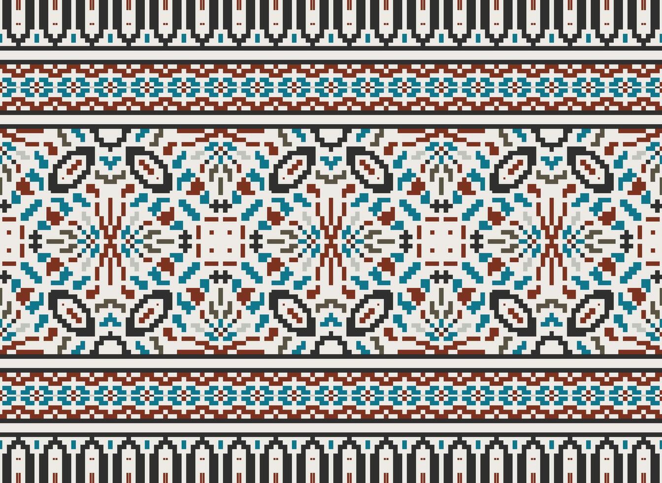 Pixel Embroidery ethnic pattern, Vector Geometric ornate background, Cross stitch retro zigzag style, pattern knitting continuous, Design for textile, fabric, ceramic, digital print