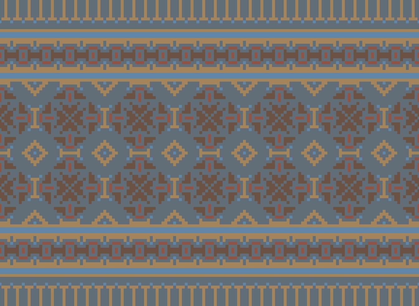 Pixel traditional ethnic pattern paisley flower Ikat background abstract Aztec African Indonesian Indian seamless pattern for fabric print cloth dress carpet curtains and sarong vector