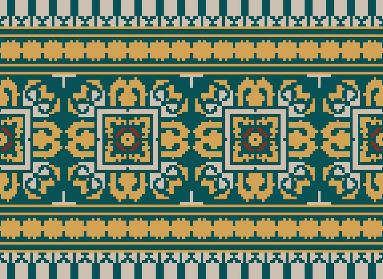Pixel Embroidery ethnic pattern, Vector Geometric ornate background, Cross stitch retro zigzag style, pattern knitting continuous, Design for textile, fabric, ceramic, digital print