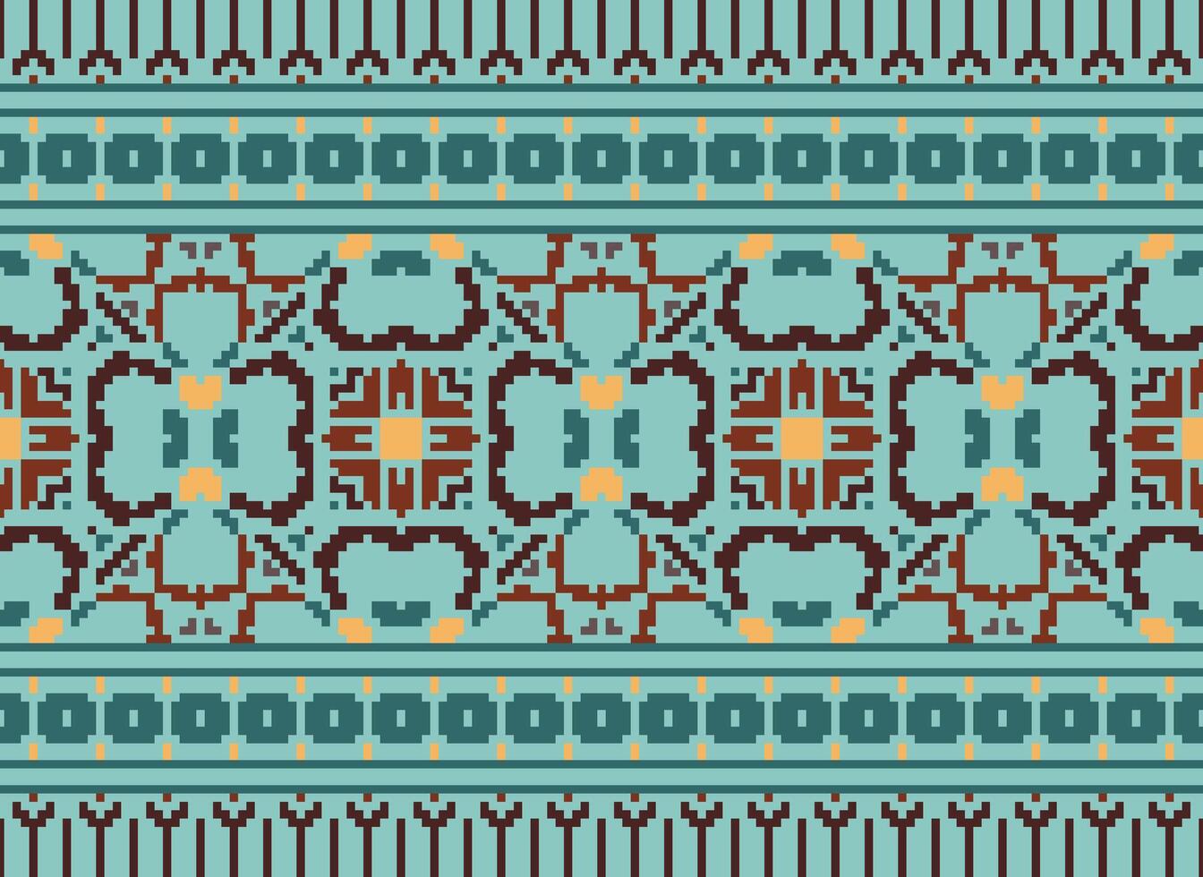 Pixel Ethnic pattern vector background. seamless pattern traditional, Design for background, wallpaper, Batik, fabric, carpet, clothing, wrapping, and textile.ethnic pattern Vector illustration.