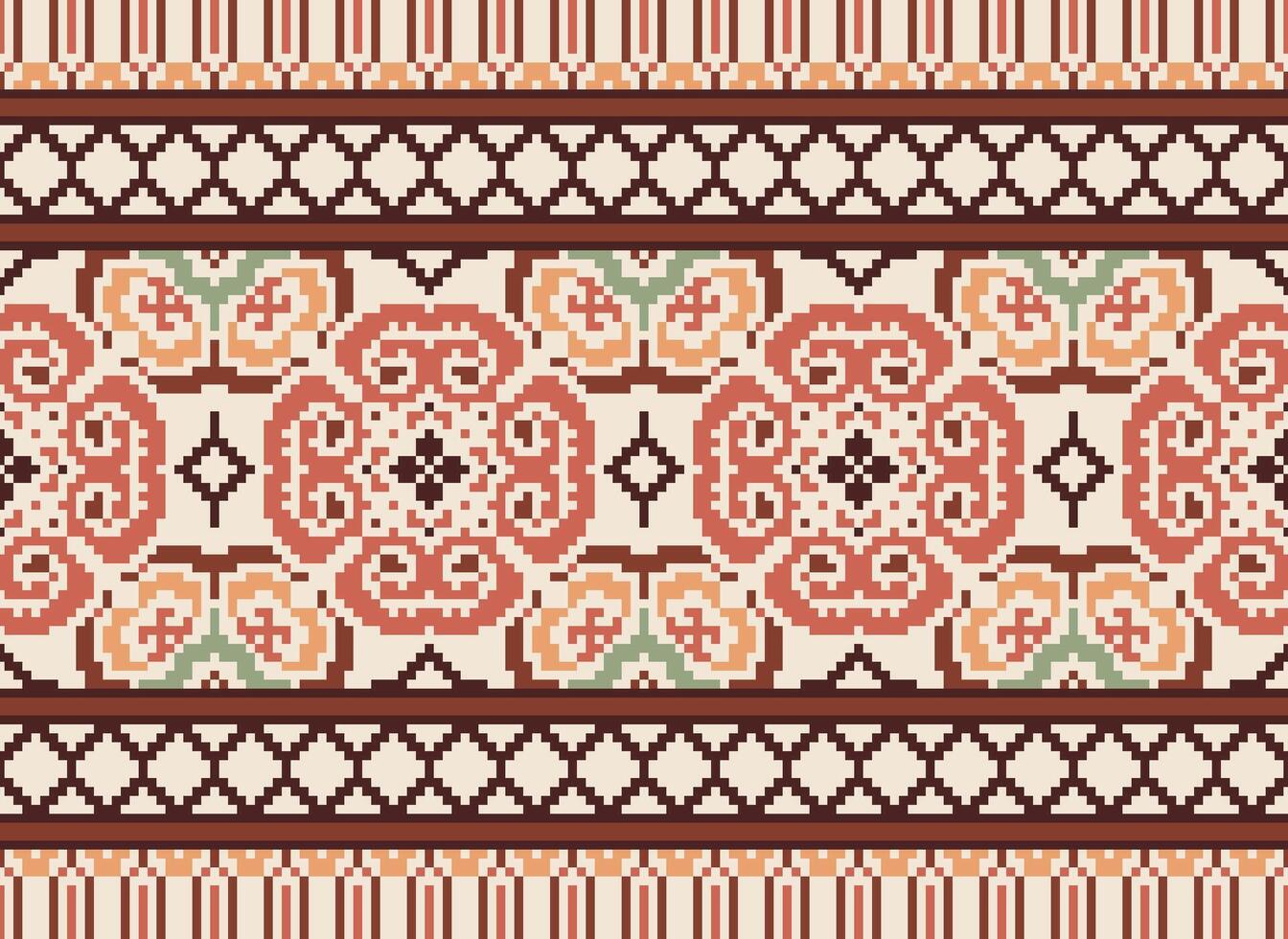 Nature vintages cross stitch traditional ethnic pattern paisley flower Ikat background abstract Aztec African Indonesian Indian seamless pattern for fabric print cloth dress carpet curtains and sarong vector