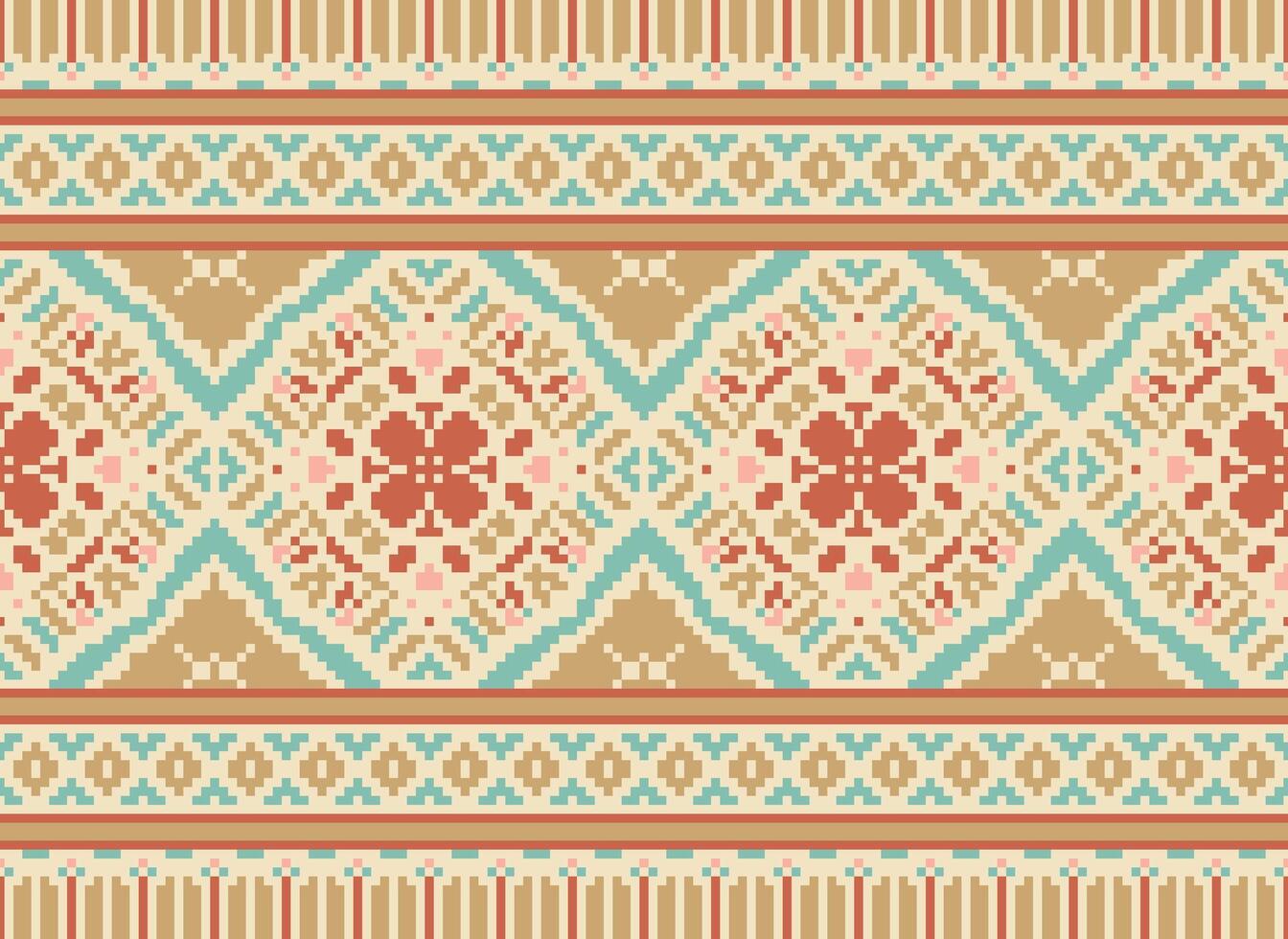 Pixel Ethnic pattern vector background. seamless pattern traditional, Design for background, wallpaper, Batik, fabric, carpet, clothing, wrapping, and textile.ethnic pattern Vector illustration.