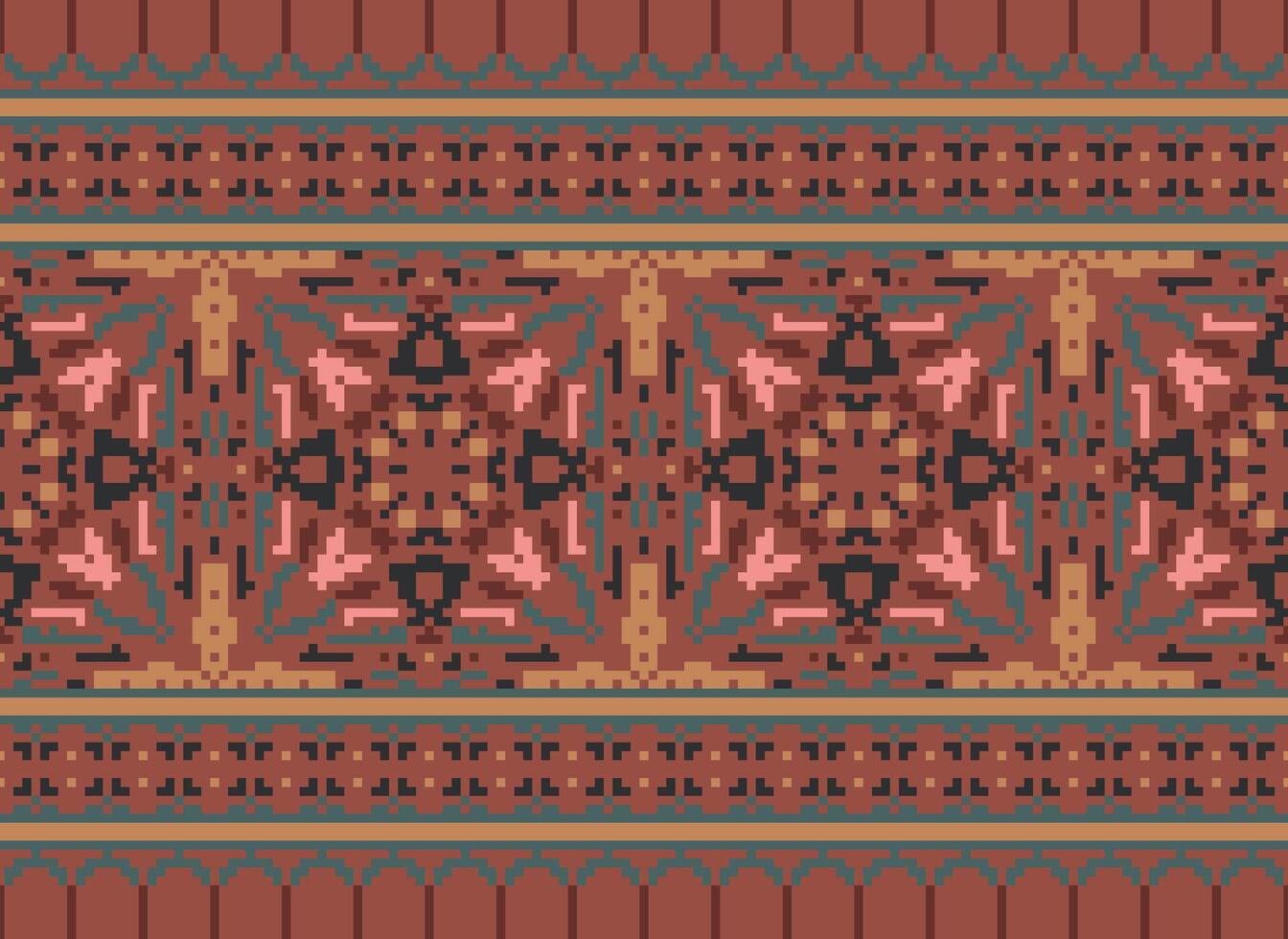 Pixel Ethnic pattern vector background. seamless pattern traditional, Design for background, wallpaper, Batik, fabric, carpet, clothing, wrapping, and textile.ethnic pattern Vector illustration.