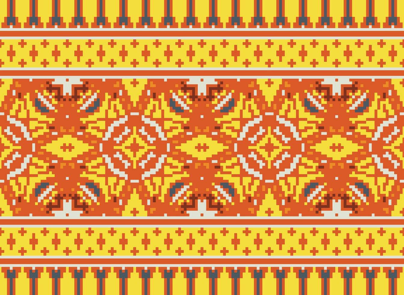 Pixel Ethnic pattern vector background. seamless pattern traditional, Design for background, wallpaper, Batik, fabric, carpet, clothing, wrapping, and textile.ethnic pattern Vector illustration.