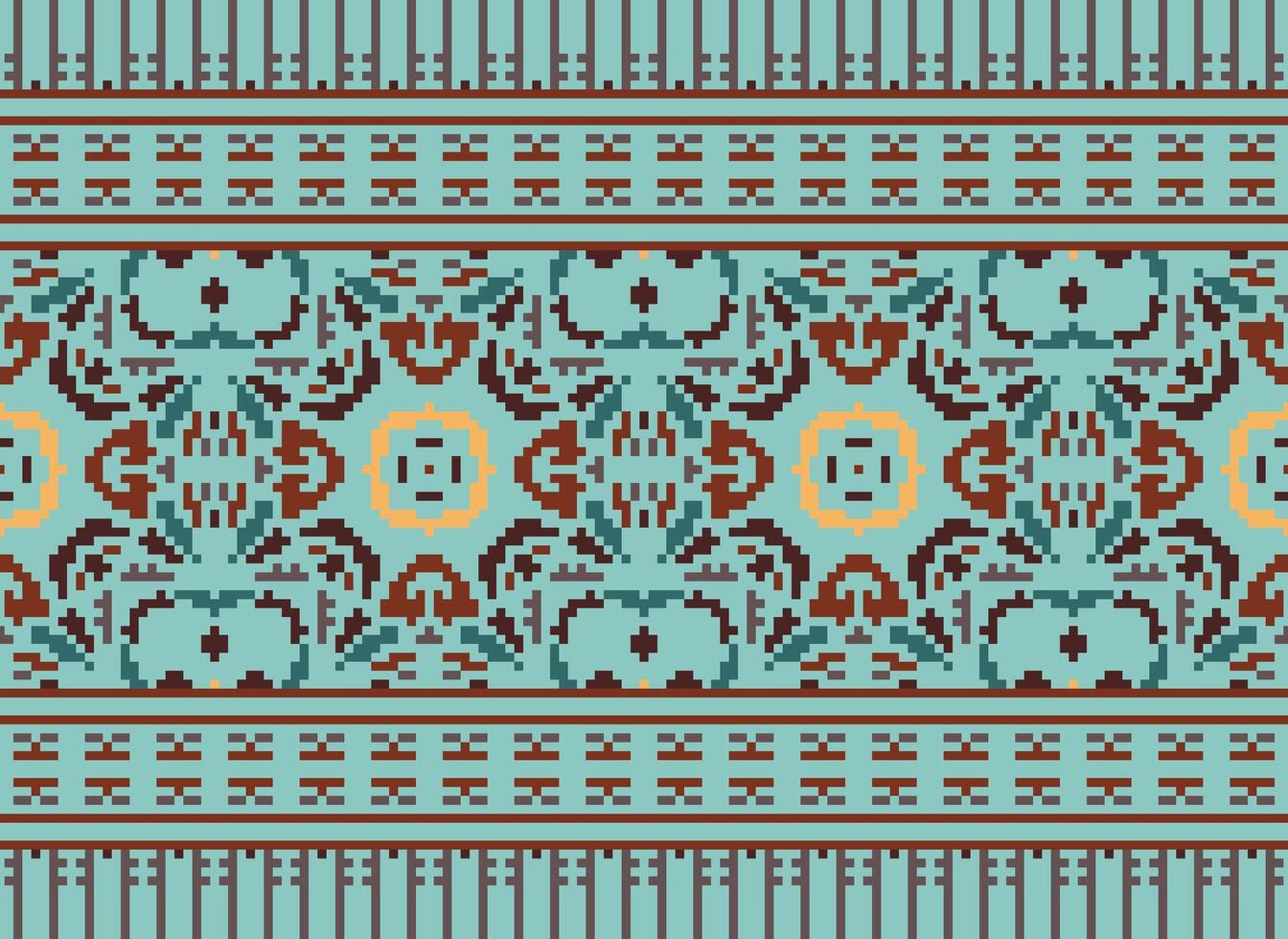 Pixel Ethnic pattern vector background. seamless pattern traditional, Design for background, wallpaper, Batik, fabric, carpet, clothing, wrapping, and textile.ethnic pattern Vector illustration.