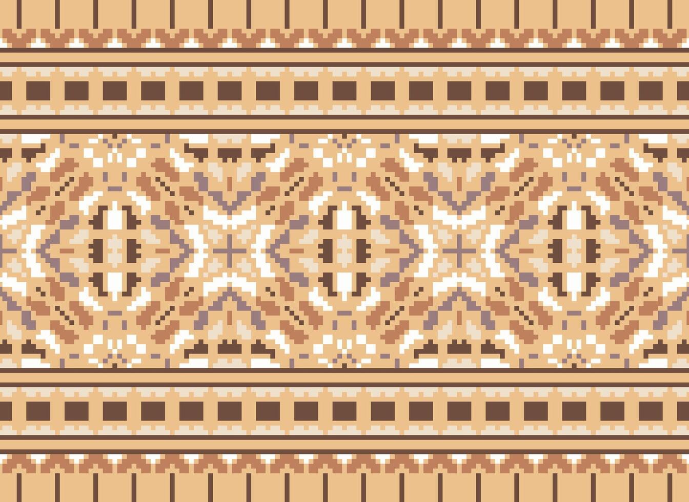 Pixel Ethnic pattern vector background. seamless pattern traditional, Design for background, wallpaper, Batik, fabric, carpet, clothing, wrapping, and textile.ethnic pattern Vector illustration.