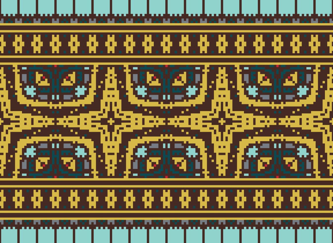 Pixel Ethnic pattern vector background. seamless pattern traditional, Design for background, wallpaper, Batik, fabric, carpet, clothing, wrapping, and textile.ethnic pattern Vector illustration.
